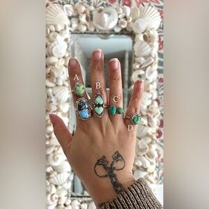 Turquoise Rings Adjustable Sterling Silver Bands